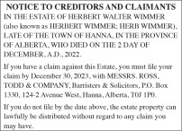 NOTICE TO CREDITORS AND CLAIMANTS